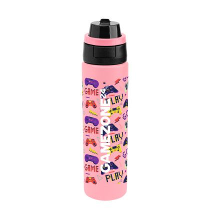 Custom 24 oz. Full Color Pop Sip & Chug Recycled Stainless Steel Bottle - Pink with black Custom 24 oz. Full Color Pop Sip & Chug Recycled Stainless Steel Bottle - Pink with black