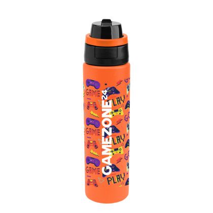 Custom 24 oz. Full Color Pop Sip & Chug Recycled Stainless Steel Bottle - Orange with black Custom 24 oz. Full Color Pop Sip & Chug Recycled Stainless Steel Bottle - Orange with black