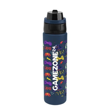Custom 24 oz. Full Color Pop Sip & Chug Recycled Stainless Steel Bottle - Navy Blue with black Custom 24 oz. Full Color Pop Sip & Chug Recycled Stainless Steel Bottle - Navy Blue with black