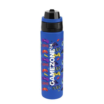 Custom 24 oz. Full Color Pop Sip & Chug Recycled Stainless Steel Bottle - Blue with black Custom 24 oz. Full Color Pop Sip & Chug Recycled Stainless Steel Bottle - Blue with black