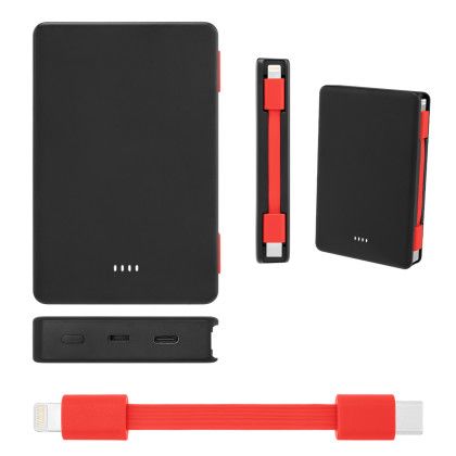 Custom 5,000 mAh UL Listed Power Bank & One Cable - Black With Red Custom 5,000 mAh UL Listed Power Bank & One Cable - Black With Red