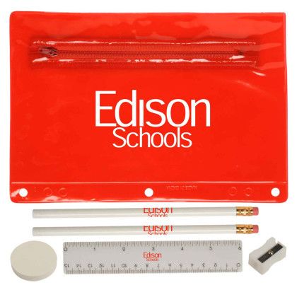 Custom  Translucent Deluxe School Kit-Imprinted Contents - Translucent Red