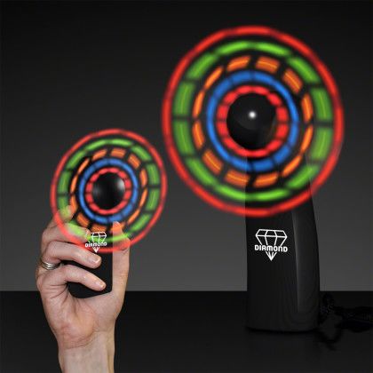 Custom Light Up Promotional Mini Fans with Blue Handles Custom Light Up Promotional Mini Fans with Blue Handles