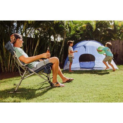 Custom Outdoor Rocking Camp Chair - Navy Blue Lifestyle View Custom Outdoor Rocking Camp Chair - Navy Blue Lifestyle View