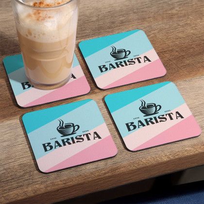 Custom 4 Pc. reGen Recycled Polyester Square Dye Sub Coaster Set - Lifestyle Custom 4 Pc. reGen Recycled Polyester Square Dye Sub Coaster Set - Lifestyle