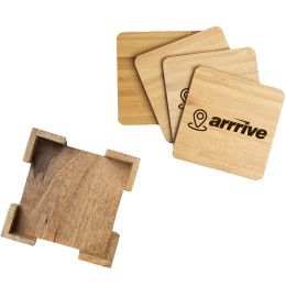 Custom Bamboo Coasters: 4 Pc. Square Set With Stand 