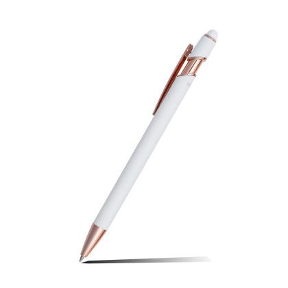 Custom Lexi Stylus Satin Soft Touch Gel Click Pen - Rose Gold Recycled - Low Quantities - White Custom Lexi Stylus Satin Soft Touch Gel Click Pen - Rose Gold Recycled - Low Quantities - White
