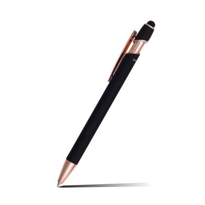 Custom Lexi Stylus Satin Soft Touch Gel Click Pen - Rose Gold Recycled - Low Quantities - Black Custom Lexi Stylus Satin Soft Touch Gel Click Pen - Rose Gold Recycled - Low Quantities - Black
