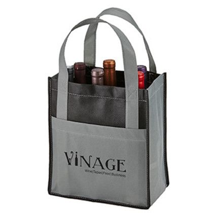 Custom Toscana Six Bottle Non-Woven Wine Tote - Grey Custom Toscana Six Bottle Non-Woven Wine Tote - Grey