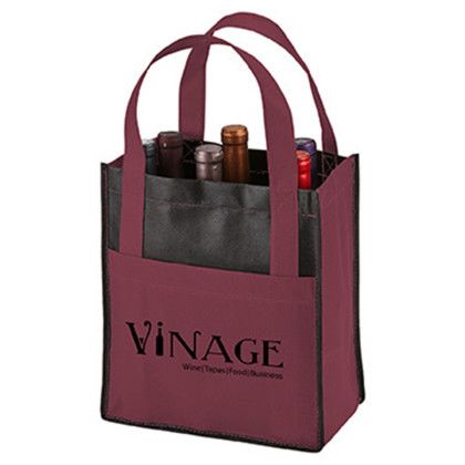 Custom Toscana Six Bottle Non-Woven Wine Tote - Burgundy Custom Toscana Six Bottle Non-Woven Wine Tote - Burgundy