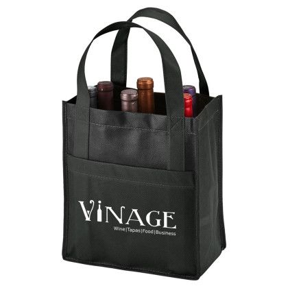 Custom Toscana Six Bottle Non-Woven Wine Tote - Black Custom Toscana Six Bottle Non-Woven Wine Tote - Black