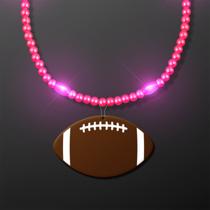 Custom Pink Pizzazz LED Bead Necklace with Football Medallion - Front View Custom Pink Pizzazz LED Bead Necklace with Football Medallion - Front View