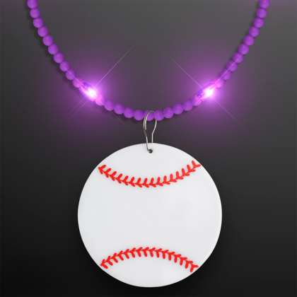 Custom Still-Light Purple Beads With Baseball Medallion - Front View 