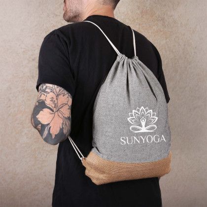 Custom Quetico 8 oz Cotton & Jute Drawstring Bag - Lifestyle