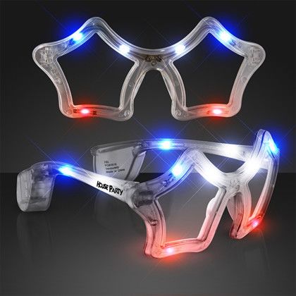 Custom Red White & Blue Flashing LED Star Glasses Custom Red White & Blue Flashing LED Star Glasses