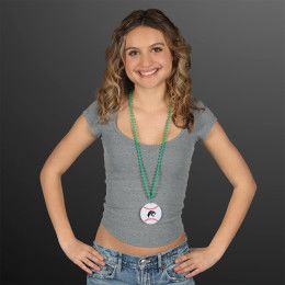 Custom Baseball Medallion with Green Beaded Necklace (Non Light Up) Custom Baseball Medallion with Green Beaded Necklace (Non Light Up)