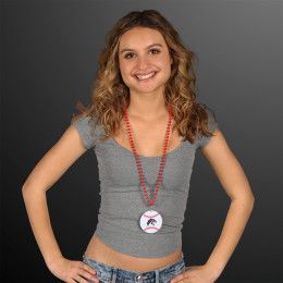Custom Baseball Medallion with Red Beaded Necklace (Non Light Up) Custom Baseball Medallion with Red Beaded Necklace (Non Light Up)