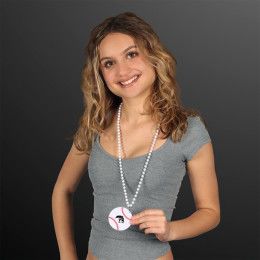 Custom Baseball Medallion with White Beaded Necklace (Non Light Up) Custom Baseball Medallion with White Beaded Necklace (Non Light Up)
