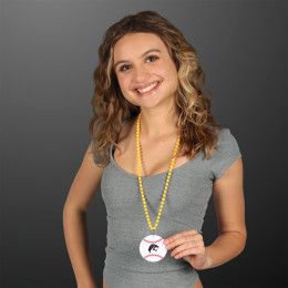 Custom Baseball Medallion with Yellow Beaded Necklace (Non Light Up) Custom Baseball Medallion with Yellow Beaded Necklace (Non Light Up)