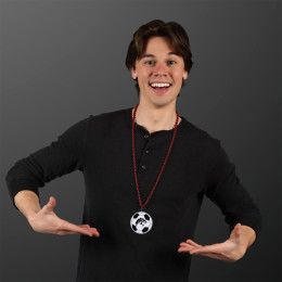 Custom Soccer Ball Medallion with Crimson Beaded Necklace (Non Light Up) Custom Soccer Ball Medallion with Crimson Beaded Necklace (Non Light Up)