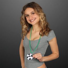 Custom Soccer Ball Medallion with Green Beaded Necklace (Non Light Up) Custom Soccer Ball Medallion with Green Beaded Necklace (Non Light Up)