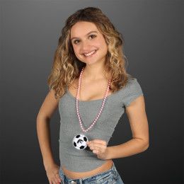Custom Soccer Ball Medallion with Pastel Pink Beaded Necklace (Non Light Up) Custom Soccer Ball Medallion with Pastel Pink Beaded Necklace (Non Light Up)