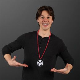 Custom Soccer Ball Medallion with Red Beaded Necklace (Non Light Up) Custom Soccer Ball Medallion with Red Beaded Necklace (Non Light Up)