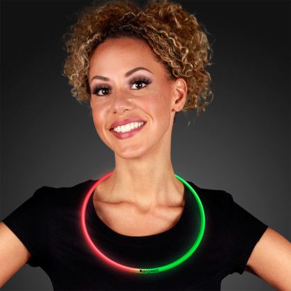 Custom 22" Christmas Glow Necklaces, Dual-Color Red & Green - In use