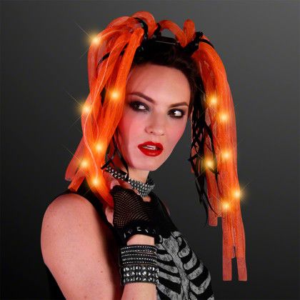 Custom Light Up Hair Noodle Head Bands - Orange with Black Ribbons - Lifestyle view 