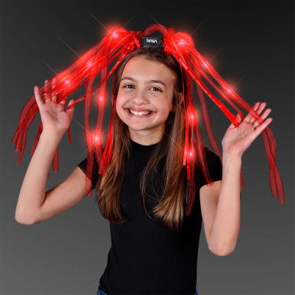 Custom Light Up Hair Noodles Headband - Bright Red In use 
