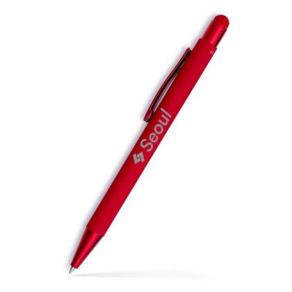 Custom Fleetwood Stylus Satin Soft Touch Gel Click Pen Recycled- Low Quantities - Red