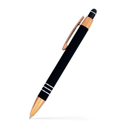 Penny Stylus Satin Soft Touch Metal Pen Copper Accents - Low Quantities - Black