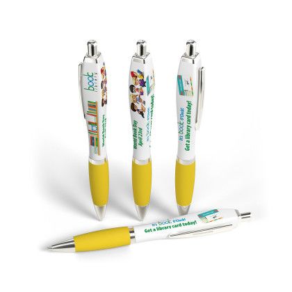 Custom Full Color 3 Panel Squared Basset Ad Pen- Low Quantities - Yellow Custom Full Color 3 Panel Squared Basset Ad Pen- Low Quantities - Yellow