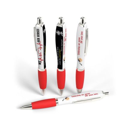 Custom Full Color 3 Panel Squared Basset Ad Pen- Low Quantities - Red Custom Full Color 3 Panel Squared Basset Ad Pen- Low Quantities - Red
