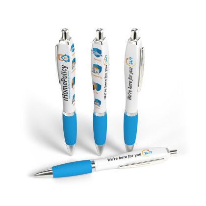 Custom Full Color 3 Panel Squared Basset Ad Pen- Low Quantities - Light Blue Custom Full Color 3 Panel Squared Basset Ad Pen- Low Quantities - Light Blue