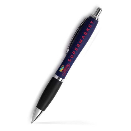 Custom Basset Satin Soft Touch Click Pen- Low Quantities - Blue