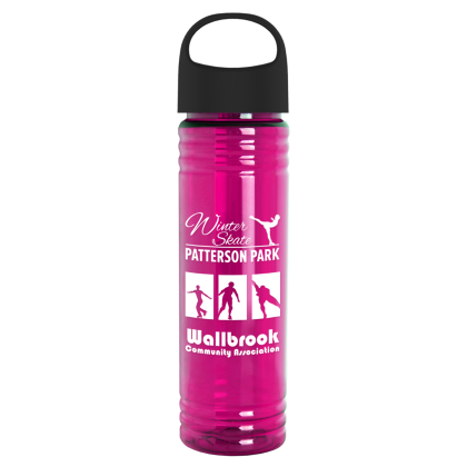 Custom 24 Oz. Slim Fit UpCycle RPET Bottles With Oval Crest Lid - Translucent Hot Pink Custom 24 Oz. Slim Fit UpCycle RPET Bottles With Oval Crest Lid - Translucent Hot Pink