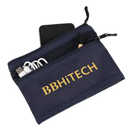 Custom rPET Mesh Tech Pouch - Navy Front View Custom rPET Mesh Tech Pouch - Navy Front View