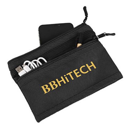 Custom rPET Mesh Tech Pouch - Black Front View Custom rPET Mesh Tech Pouch - Black Front View