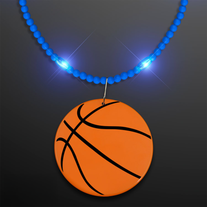 Custom Still-Light Blue Beads With Basketball Medallion - Front View Custom Still-Light Blue Beads With Basketball Medallion - Front View