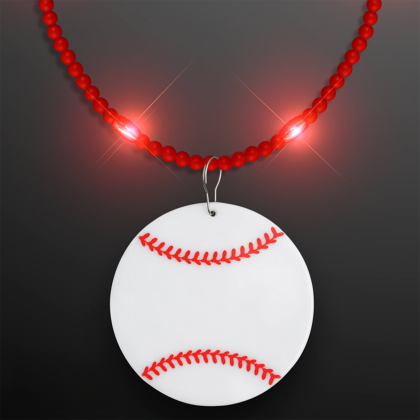 Custom Still-Light Red Beads With Baseball Medallion - Front View Custom Still-Light Red Beads With Baseball Medallion - Front View