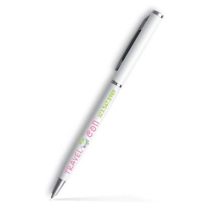 Custom Slim Twist Metal Pen (Silver) - Low Quantities - White Custom Slim Twist Metal Pen (Silver) - Low Quantities - White