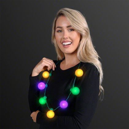 Custom Mardi Gras Light Globes Party Necklace - Lifestyle View Custom Mardi Gras Light Globes Party Necklace - Lifestyle View