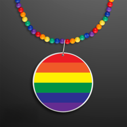 Custom Rainbow Beads Necklace with Medallion (NON-Light Up) - Front View Custom Rainbow Beads Necklace with Medallion (NON-Light Up) - Front View