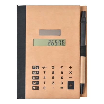 Custom Recycled Cardboard Notebook with Calculator and Sticky Tabs - Front View