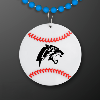 Custom Baseball Medallion with Blue Beaded Necklace (Non Light Up) Custom Baseball Medallion with Blue Beaded Necklace (Non Light Up)