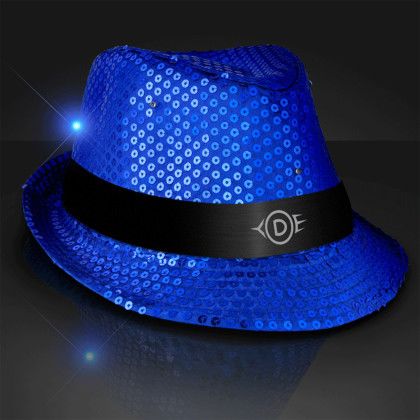 Custom Sequin Blue Fedora Hats with Black Bands