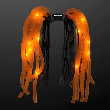 Custom Light Up Hair Noodle Head Bands - Orange with Black Ribbons