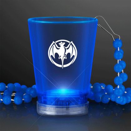 Custom 1.5 oz. Light Up Blue Shot Glass on Blue Bead Necklace Custom 1.5 oz. Light Up Blue Shot Glass on Blue Bead Necklace