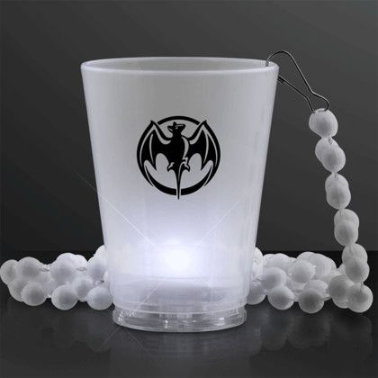 Custom 1.5 oz. LED White Party Shot Glass on White Bead Necklace Custom 1.5 oz. LED White Party Shot Glass on White Bead Necklace
